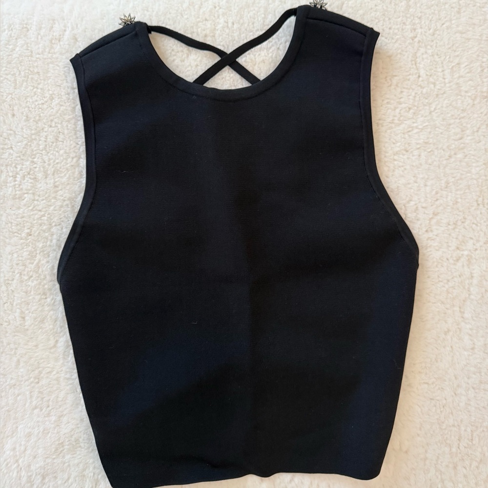 Alice + Olivia - Black Sleeveless Top with Cross Back